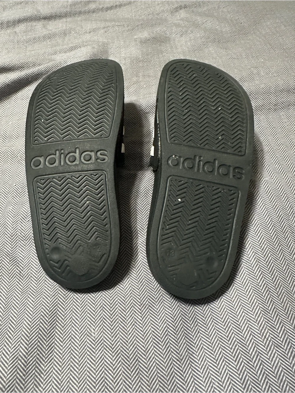 adidas Kids Black Slides with White Stripes